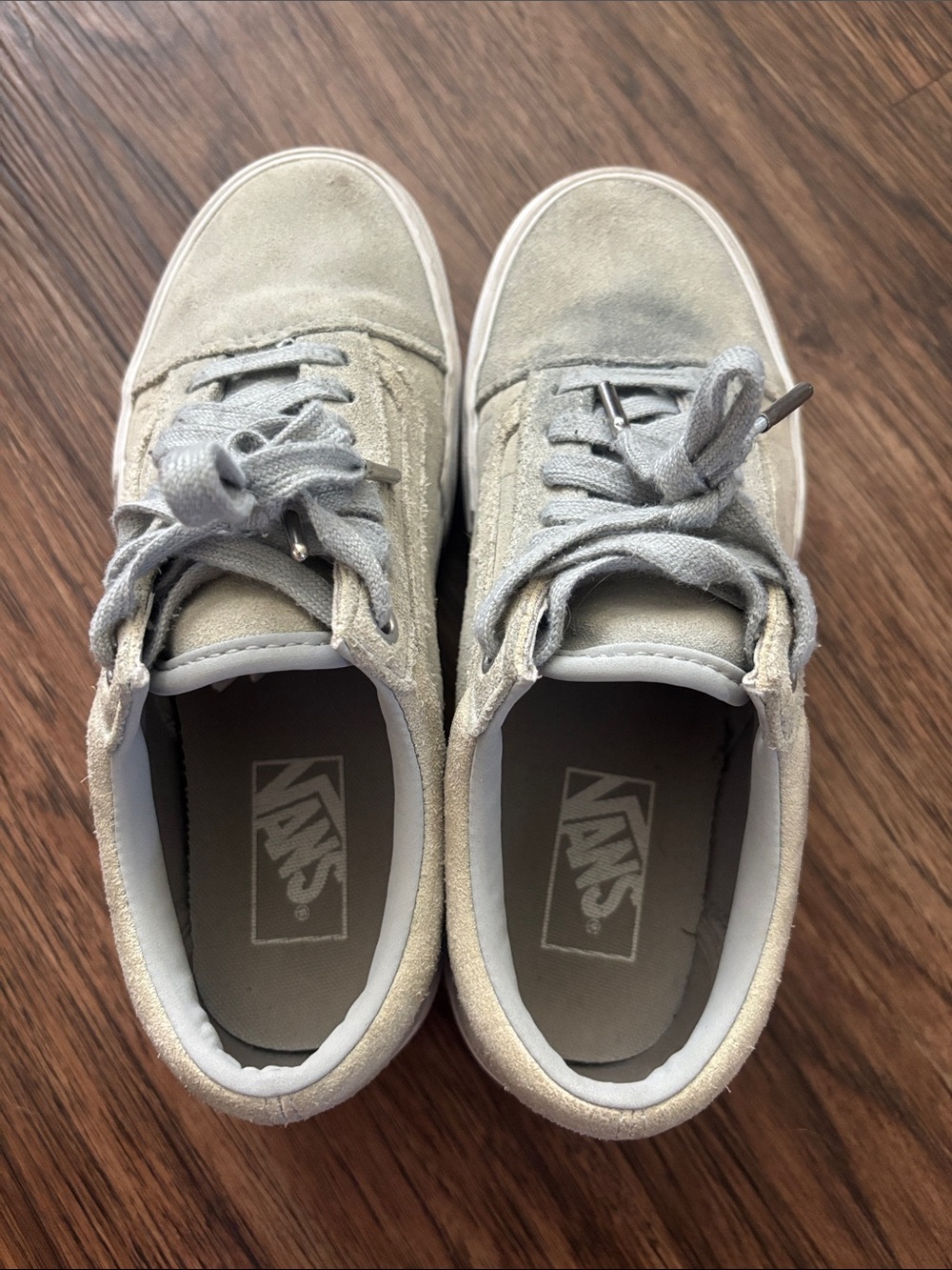 Vans Old Skool Stacked Platform Sneakers Light Sage Gray Suede Checkerboard W7 M - Picture 6 of 10